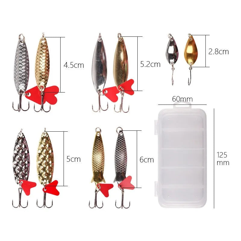 Pineapple-shaped metal fishing lures with metallic sequins in gold and silver colours