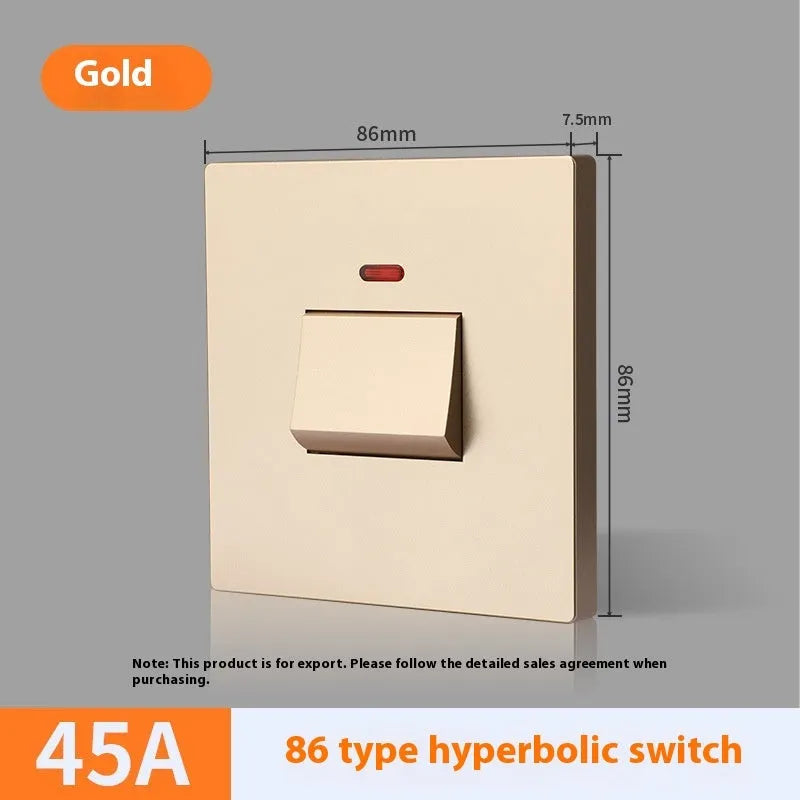 Curved rack high-power switch with light panel in gold, grey, or white for 25A/45A water heater and air conditioner circuits