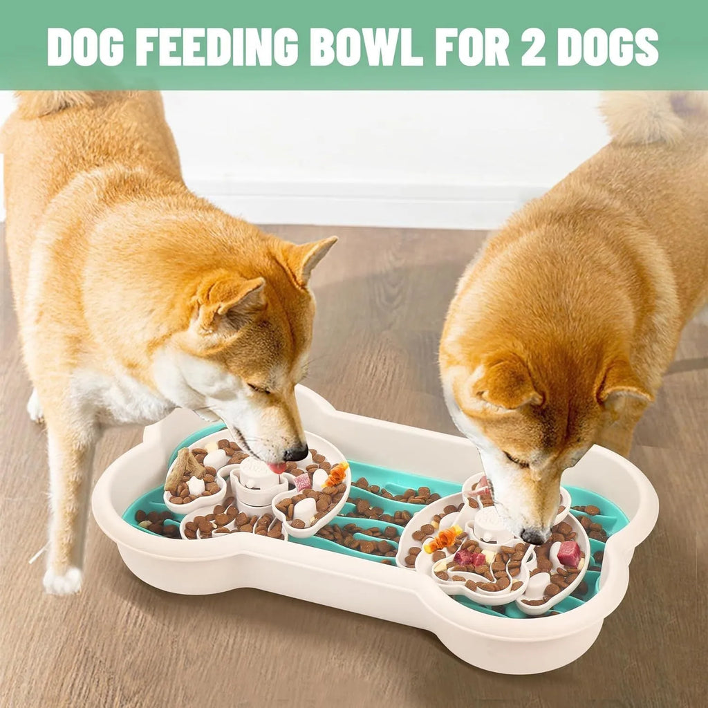 Large green slow feeder dog bowl with three-tier maze design and anti-slip suction cups