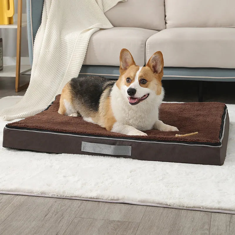 Removable cover memory sponge dog mat in brown shu cotton velvet fabric