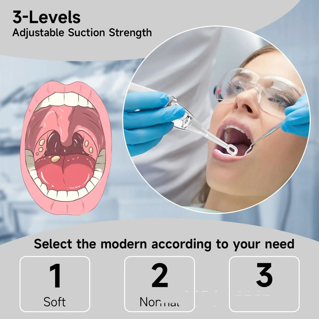 Milky white oral hygiene tool for tonsil stone and dental calculus removal.
