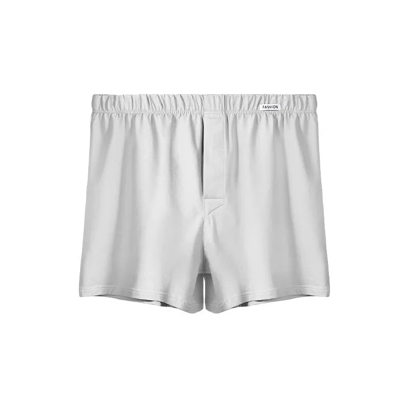 Men's loose-fitting cotton boxer shorts in solid colours with mid-waist design for casual loungewear