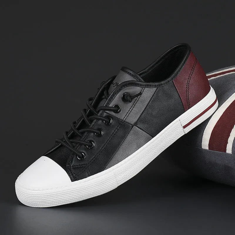 Men's colour matching leather shoes with round toe and elastic band closure in multiple colour options