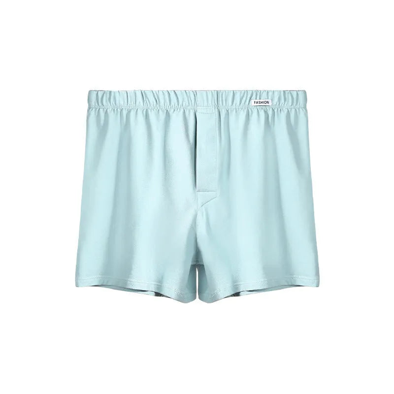Men's loose-fitting cotton boxer shorts in solid colours with mid-waist design for casual loungewear
