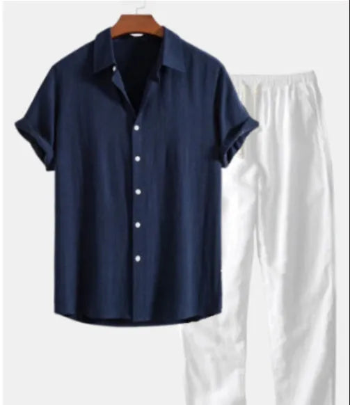 Men's floral print polyester shirt with matching pants in slim fit cardigan style