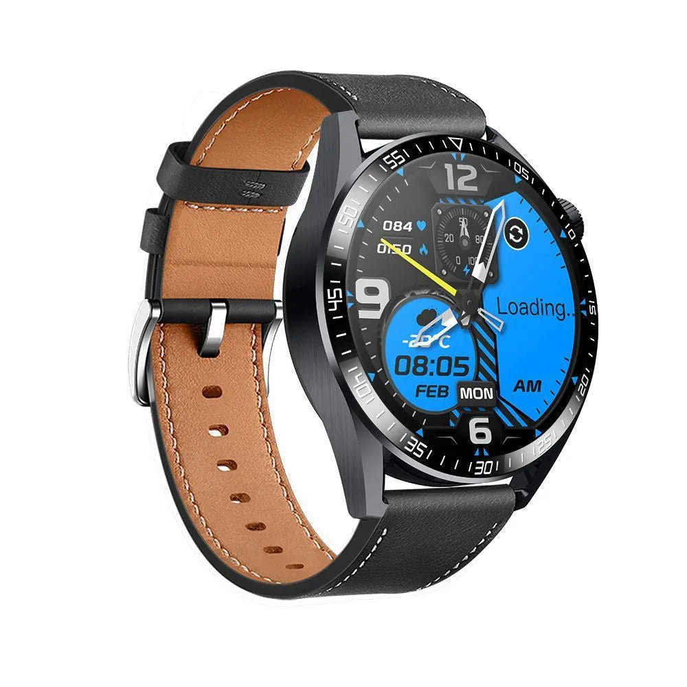 Black or silver smartwatch with 1.35-inch screen showing health stats and NFC payment icon.