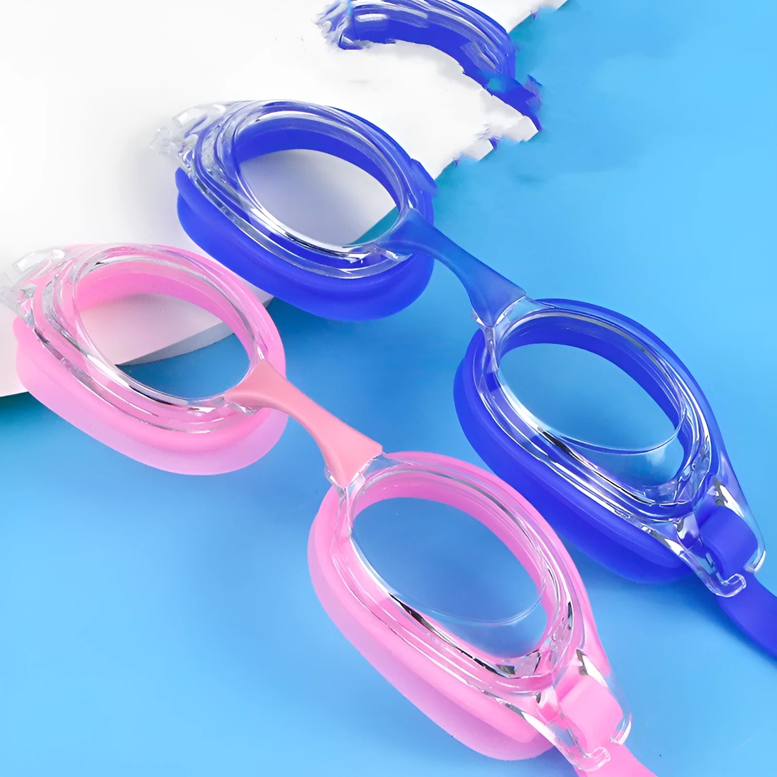 Adult myopia swimming goggles with anti-fog lenses in a black frame, shown with a protective hard case.