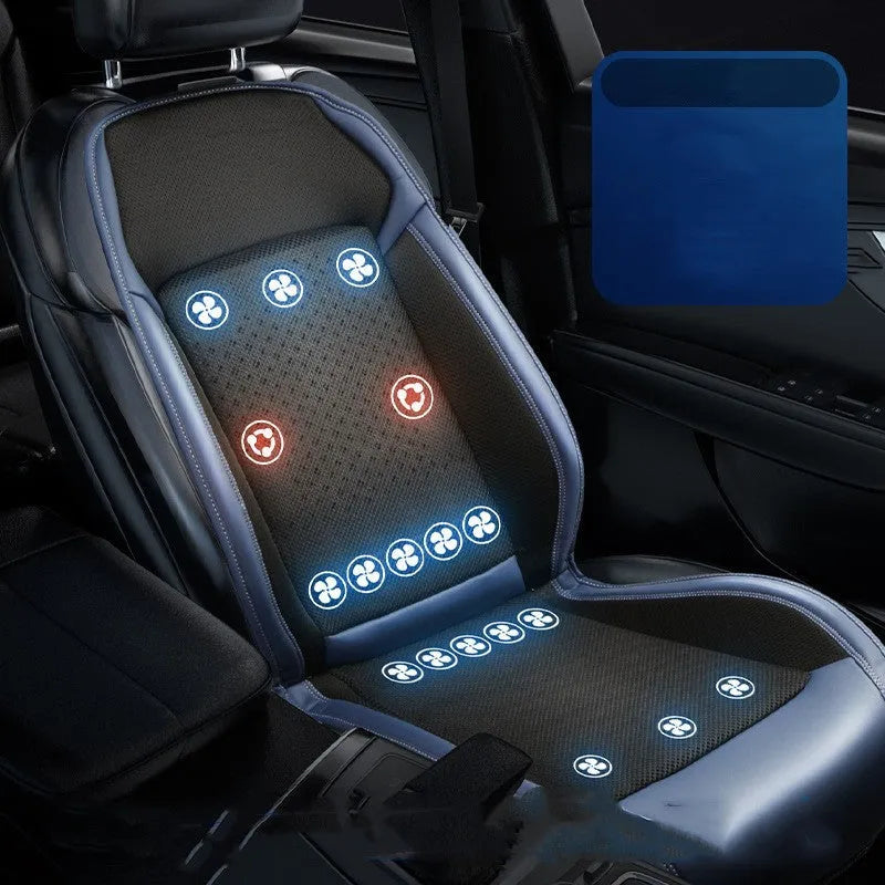 12V car cooling seat cushion with massage function in black minimalist design