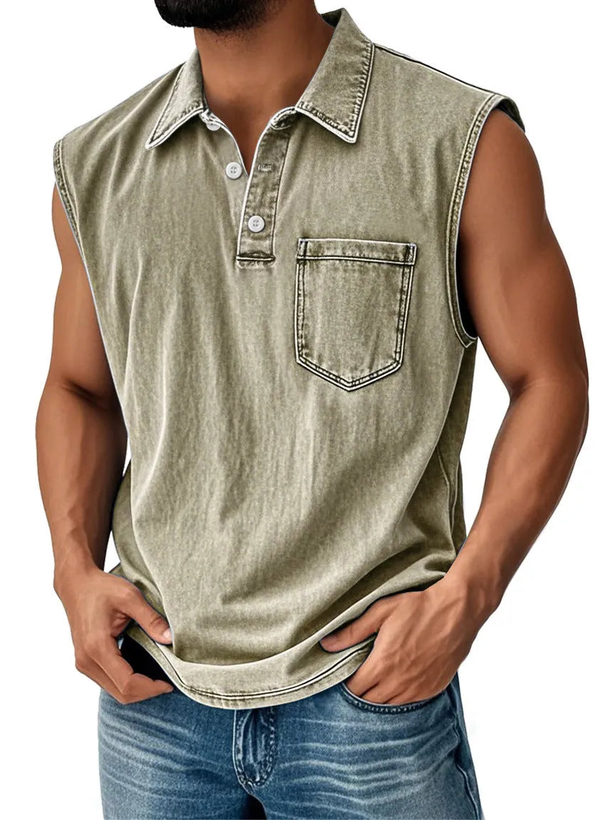 Men's button-front polo shirt with 3D digital printing design and short sleeves