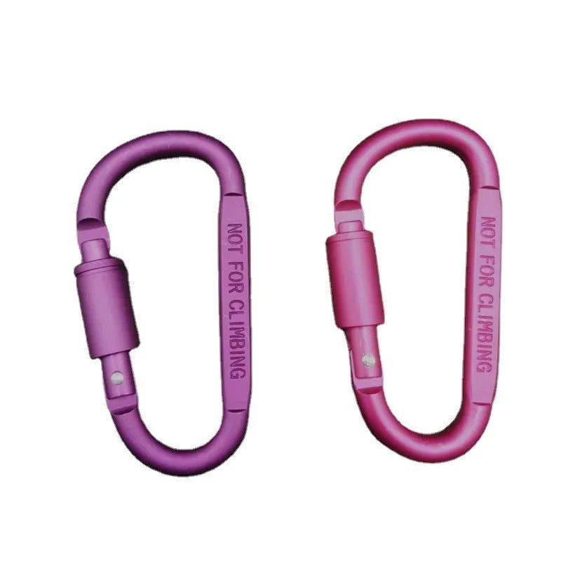A D-type aluminium locking carabiner with an 8cm flat profile on a neutral background.