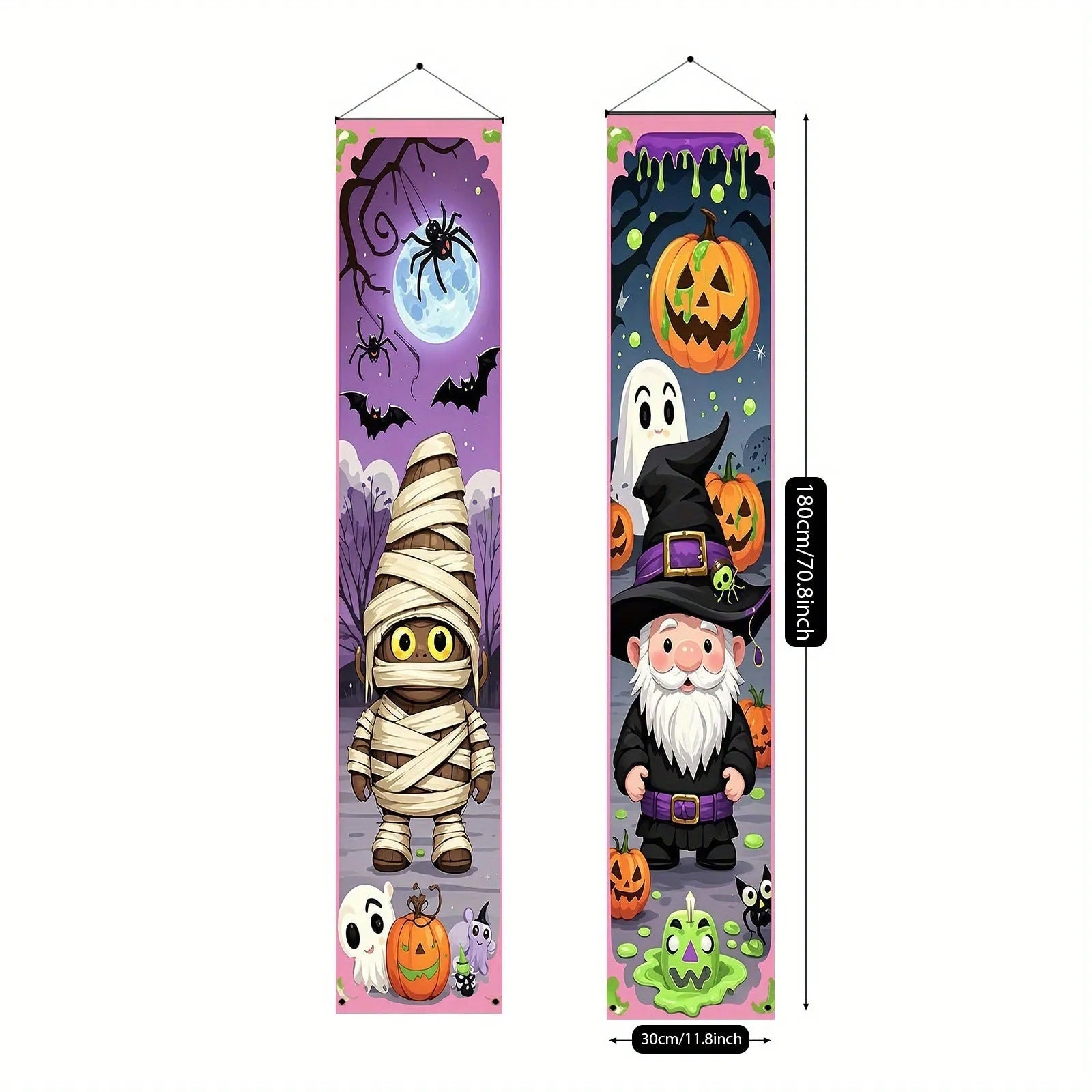 Pair of Halloween couplet banner decorations measuring 30x180cm each