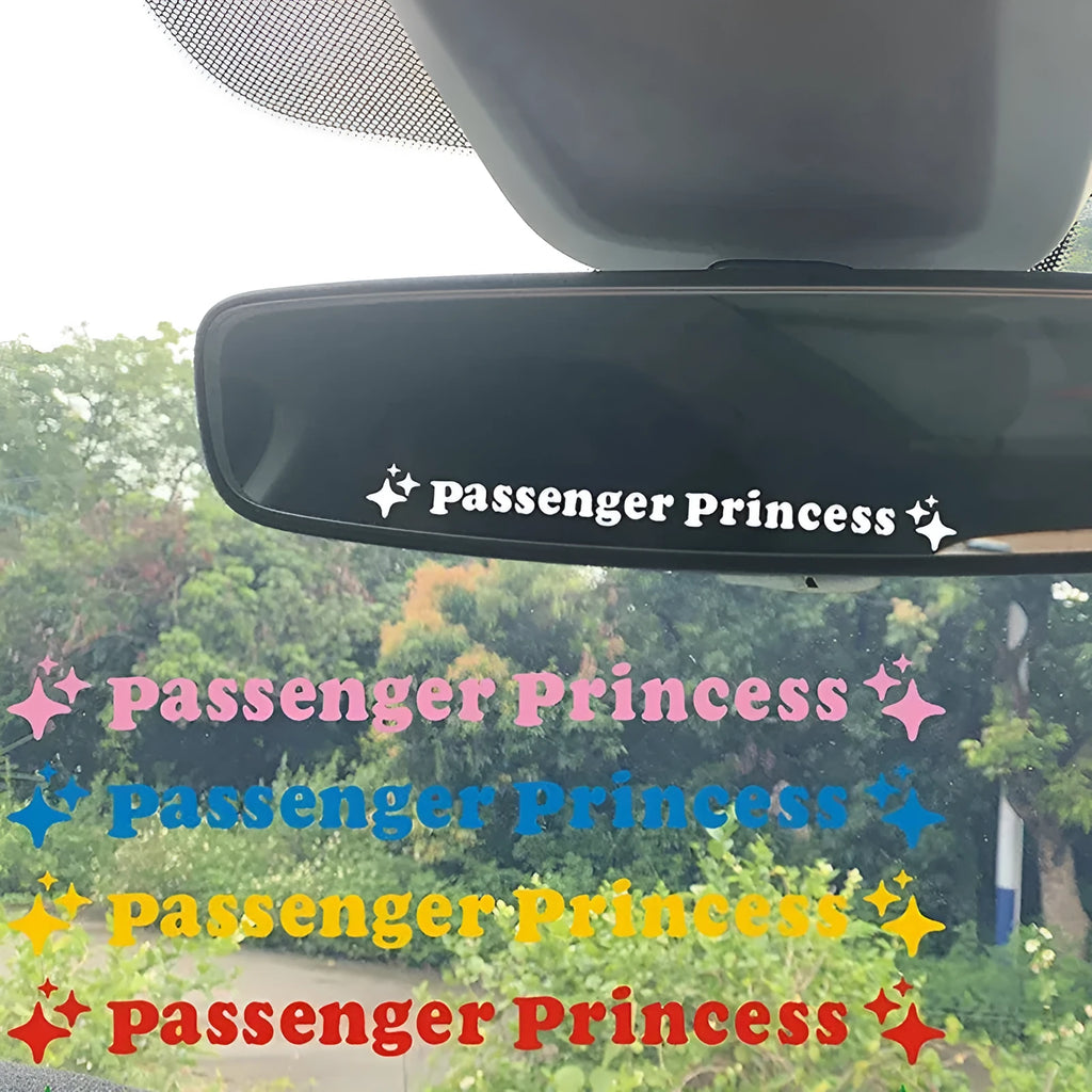 Passenger Princess decorative vinyl sticker for car rearview mirror, 12.5cm size in multiple colour options.