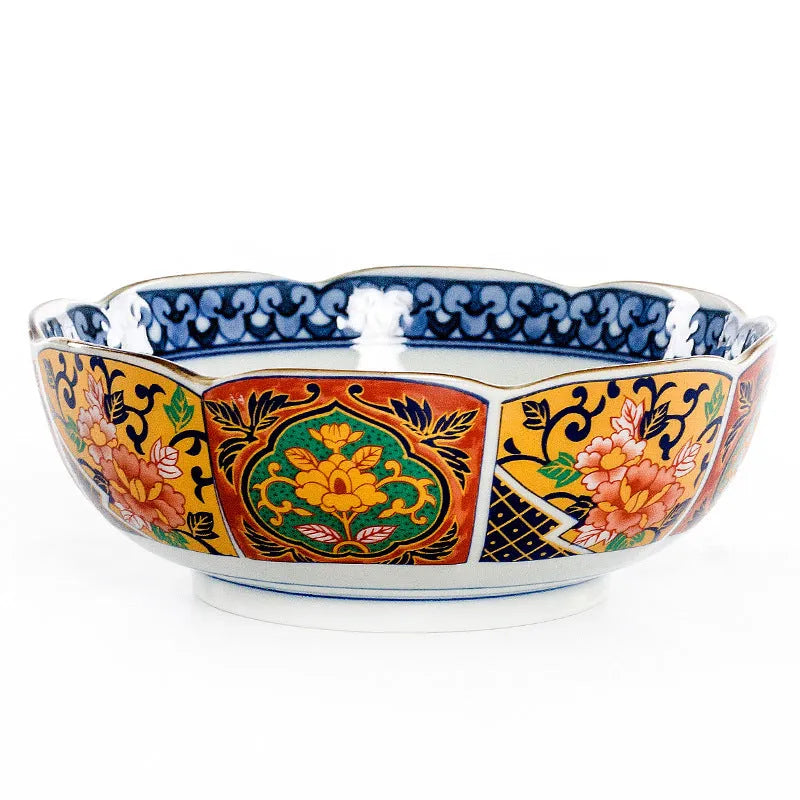 Japanese style ceramic bowl with retro peony pattern and underglaze surface finish