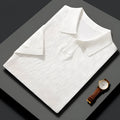 Men's short sleeve business casual lapel sweater in mulberry silk, available in black, white, gray and camel colours