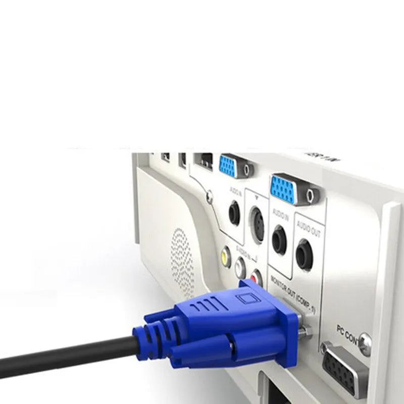 Black VGA cable with blue mould connector measuring 1.5 metres for computer to monitor connection