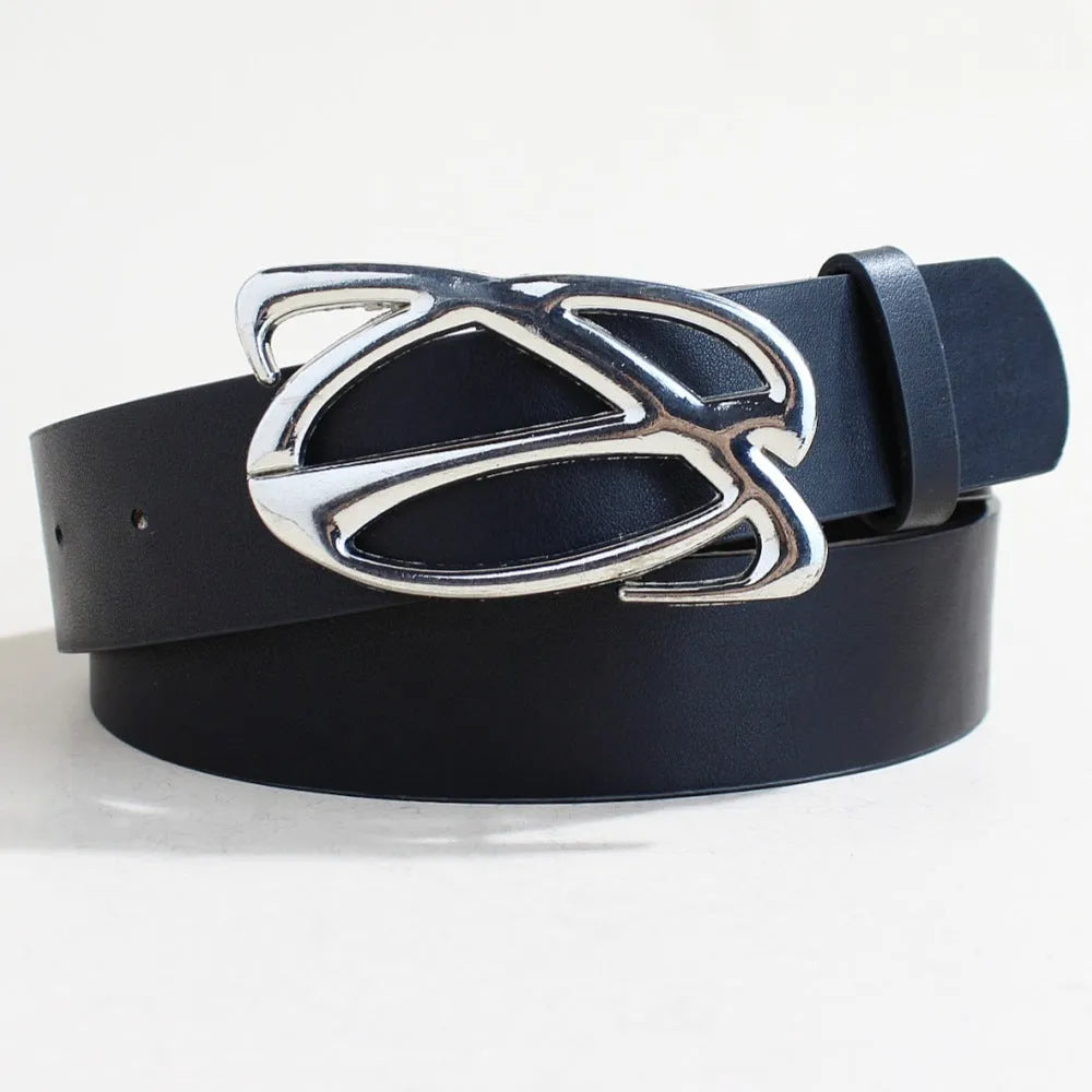 Silver buckle casual belt made from brown PU leather with snap button fastening