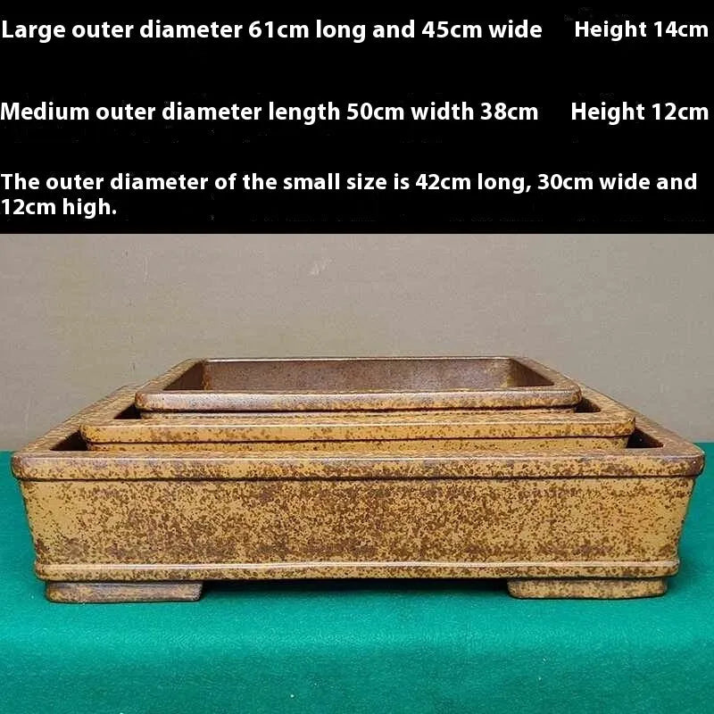 Straight shallow rectangular Yixing flowerpot made from purple sand clay for plants