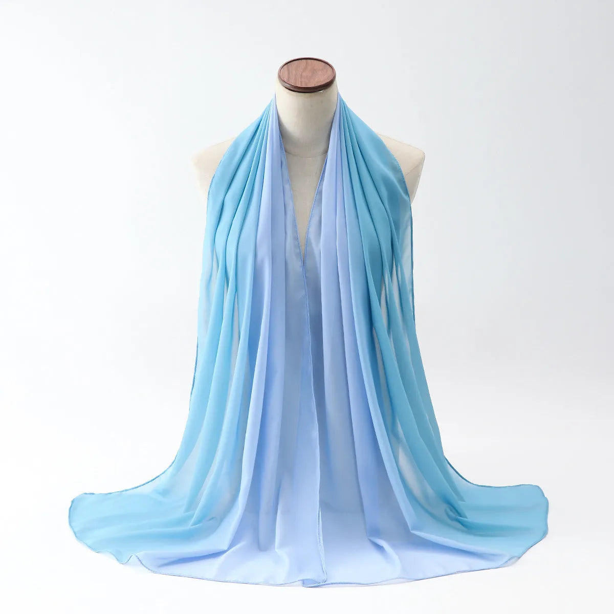 Women's chiffon bubble towel texture scarf in ethnic Pu long style showing length and colour options
