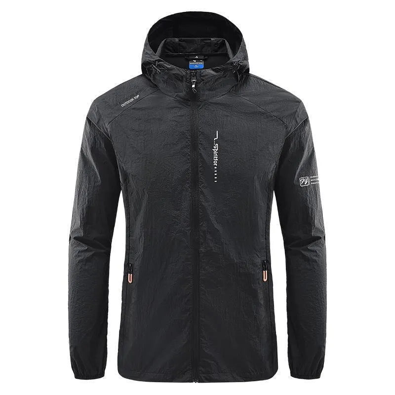 Men's lightweight hooded summer jacket in nylon fabric for sun protection, loose fit design