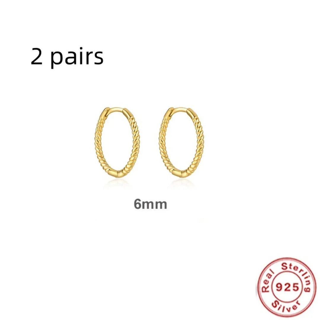 Twist S925 Sterling Silver twisted string round ring earrings in gold or platinum colour.