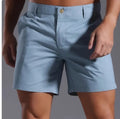Men's cotton blend straight-leg shorts in solid colours with micro-elastic waistband