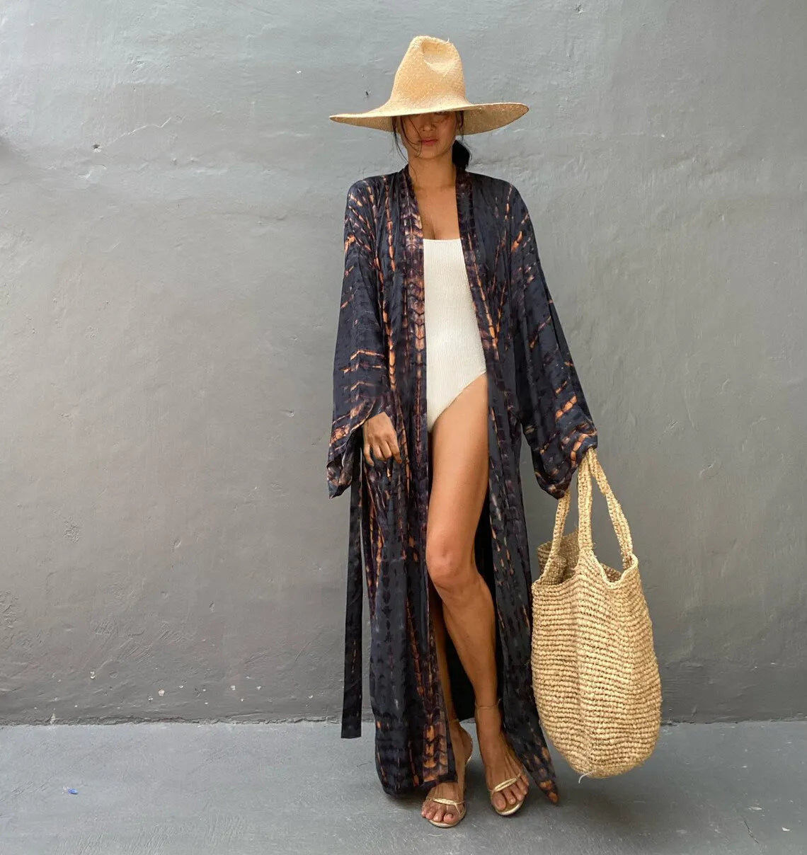 Printed cotton beach cover-up blouse with long sleeves in multiple colour options
