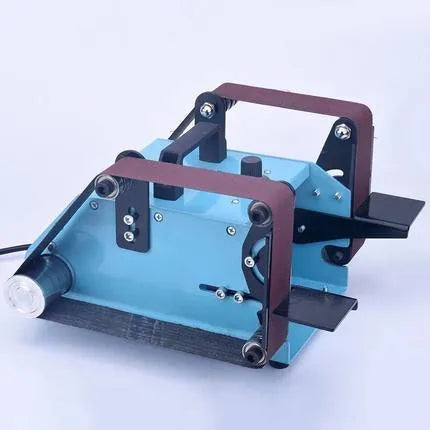 Blue desktop dual-axis belt sander with variable speed control and 750W power for knife sharpening
