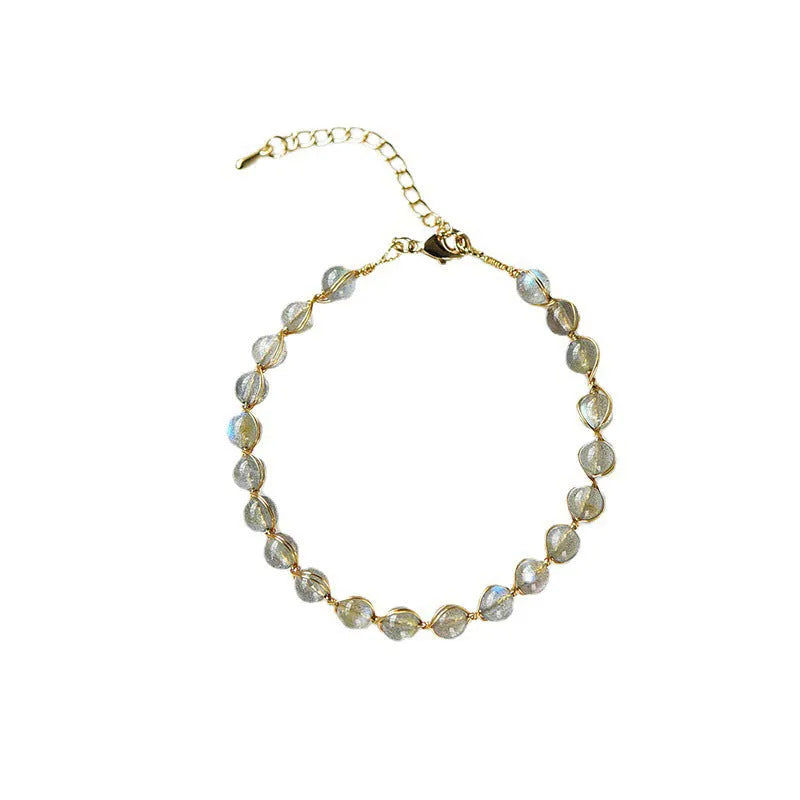 Women's 14K gilded bracelet with natural crystal blue moonstone gemstones in starry sky design
