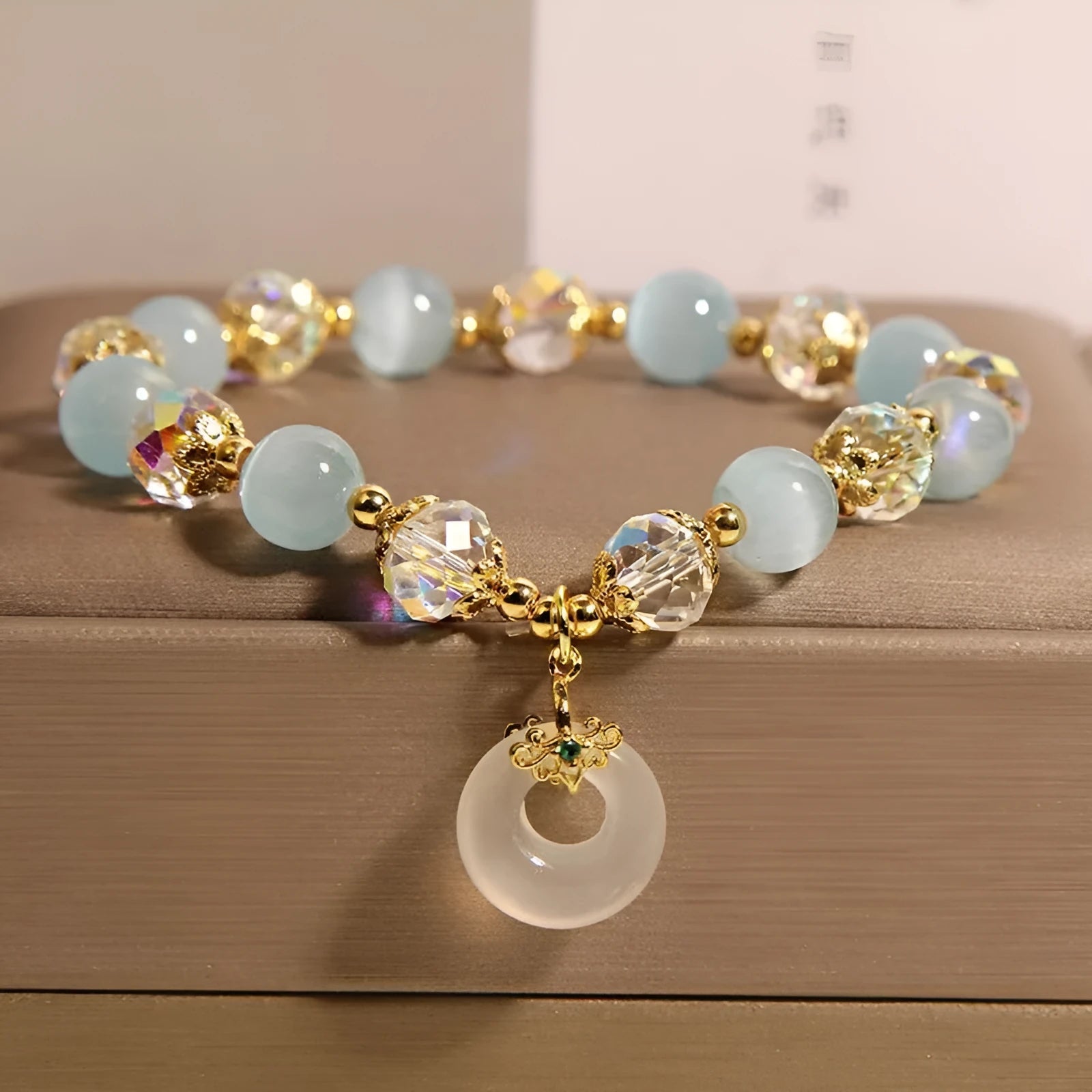 Blue opal pendant glass bracelet for women in Japanese Korean style
