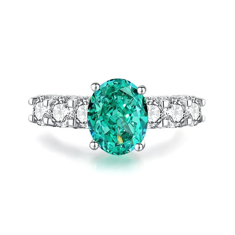 S925 silver geometric ellipse ring with Palai Bahao emerald stone in multiple colour options