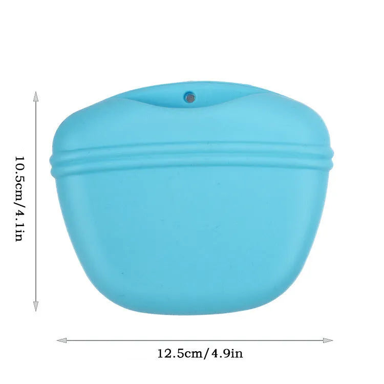 Silicone dog training treat pouch with clip and magnetic closure in assorted colours