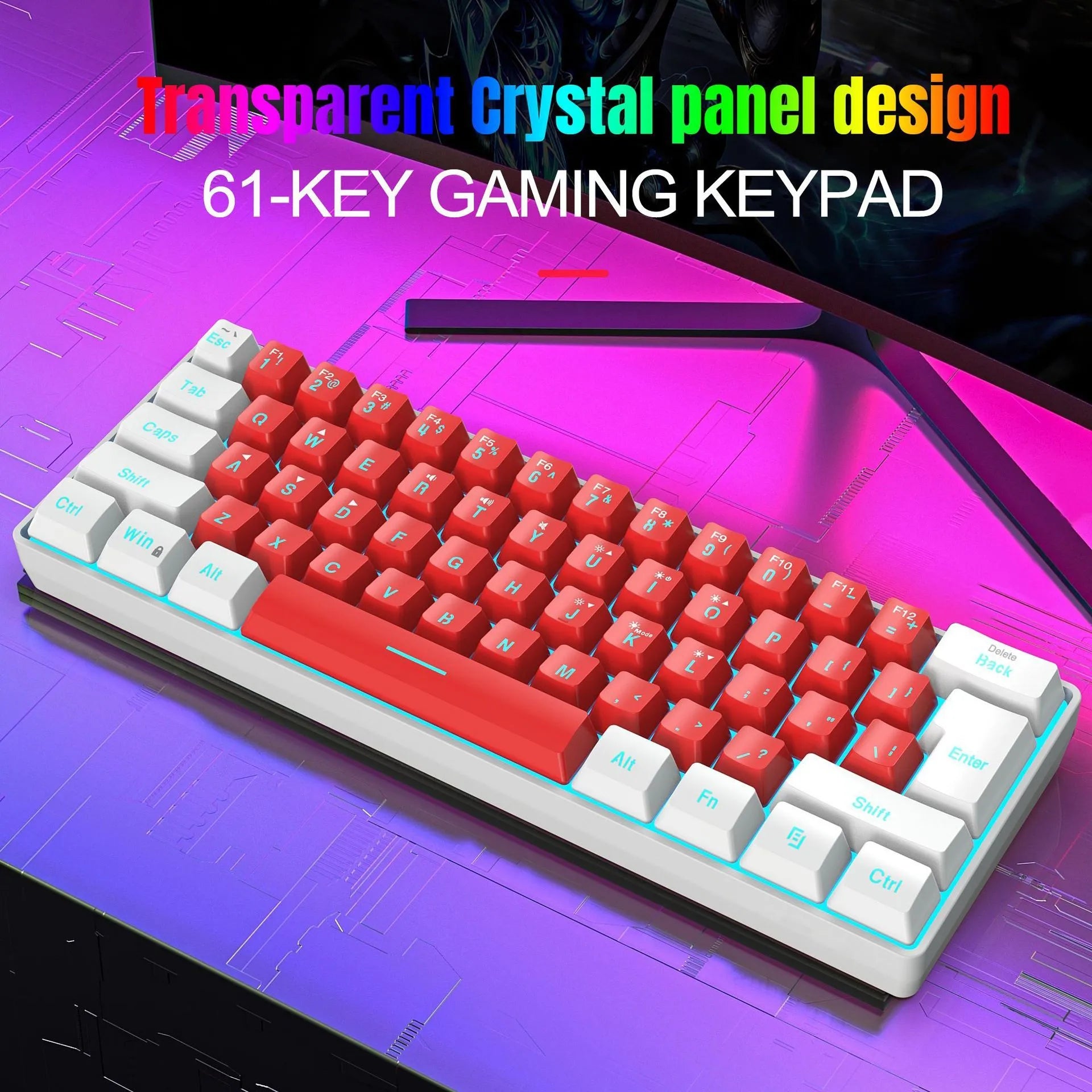 White and black wired 61 key membrane keyboard with compact design and USB cable