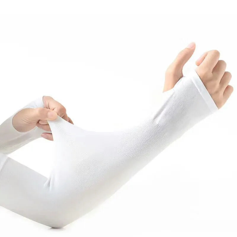 Open-finger nylon sun protection sleeve in a choice of colours on an arm.