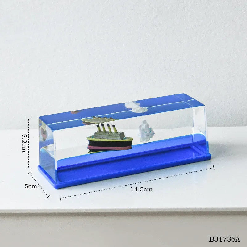 Creative cruise ship decoration fluid drift bottle desktop ornament in resin and acrylic