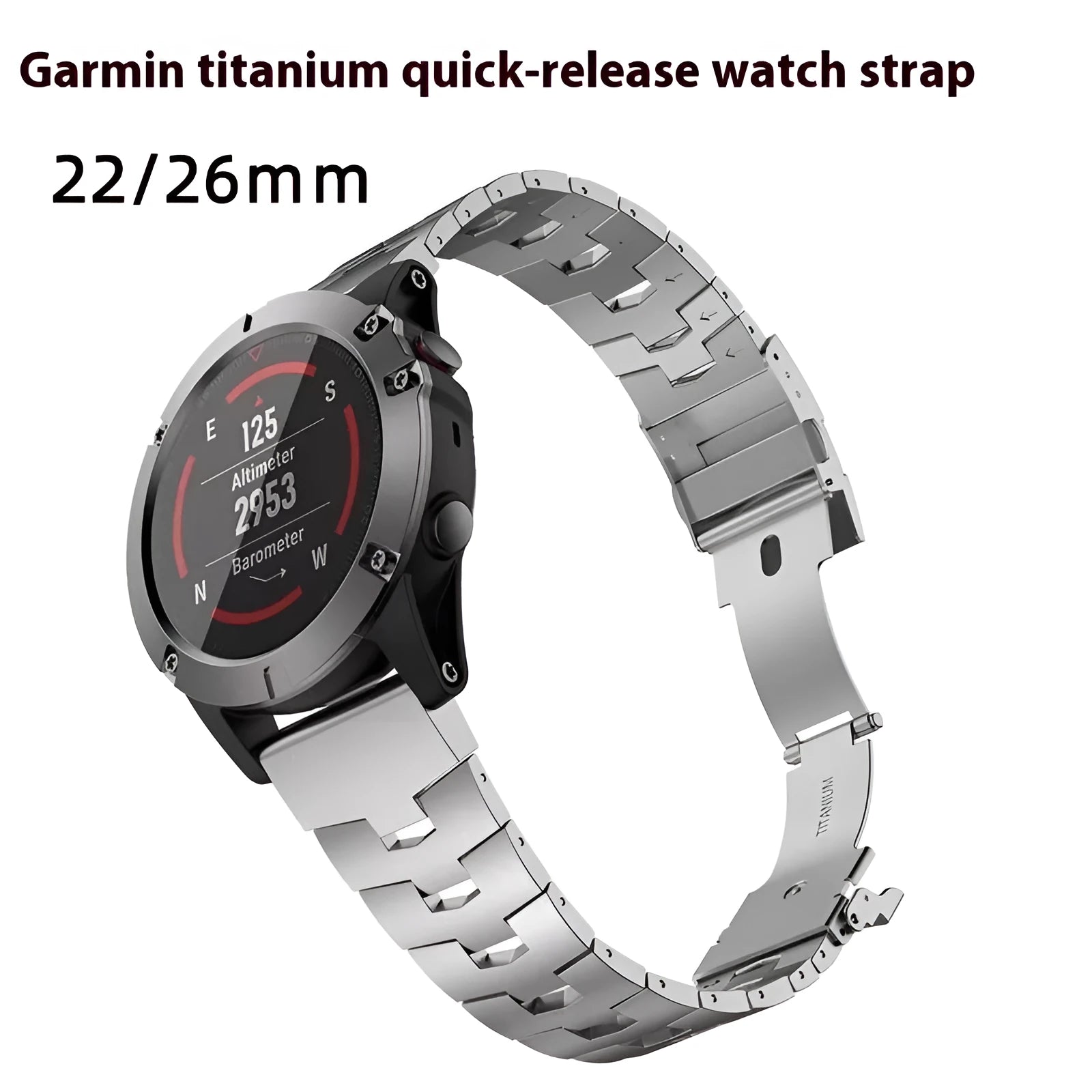 Garmin Fenix series replacement watch strap for Jiaming watches in silver, black and titanium colours