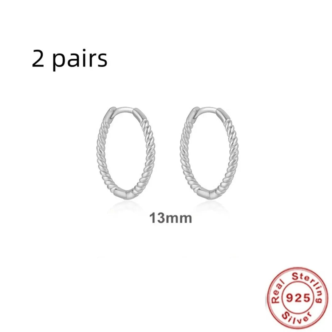 Twist S925 Sterling Silver twisted string round ring earrings in gold or platinum colour.