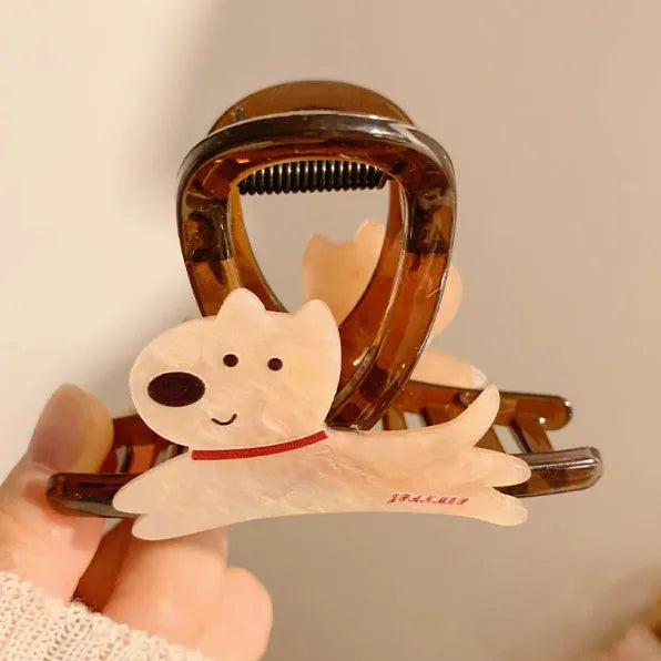 Cartoon puppy hair barrette grip clip in beige or brown with Korean style design
