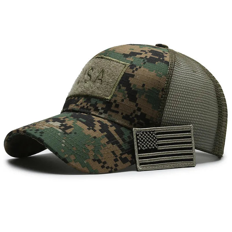 Tactical camouflage baseball hat with Velcro tear mark and adjustable strap in cotton fabric