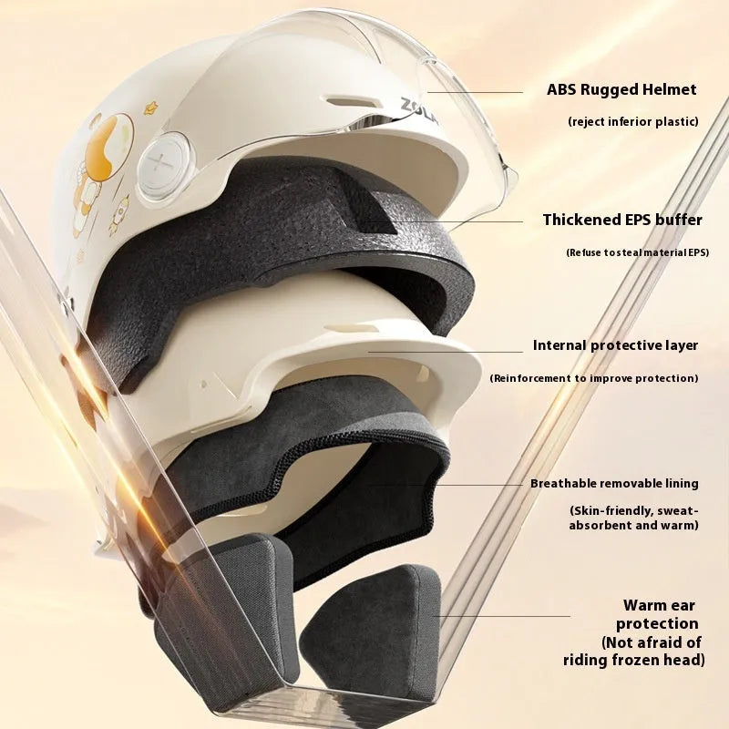Men's and women's electric motorcycle half helmet in khaki colour with sun protection short glasses