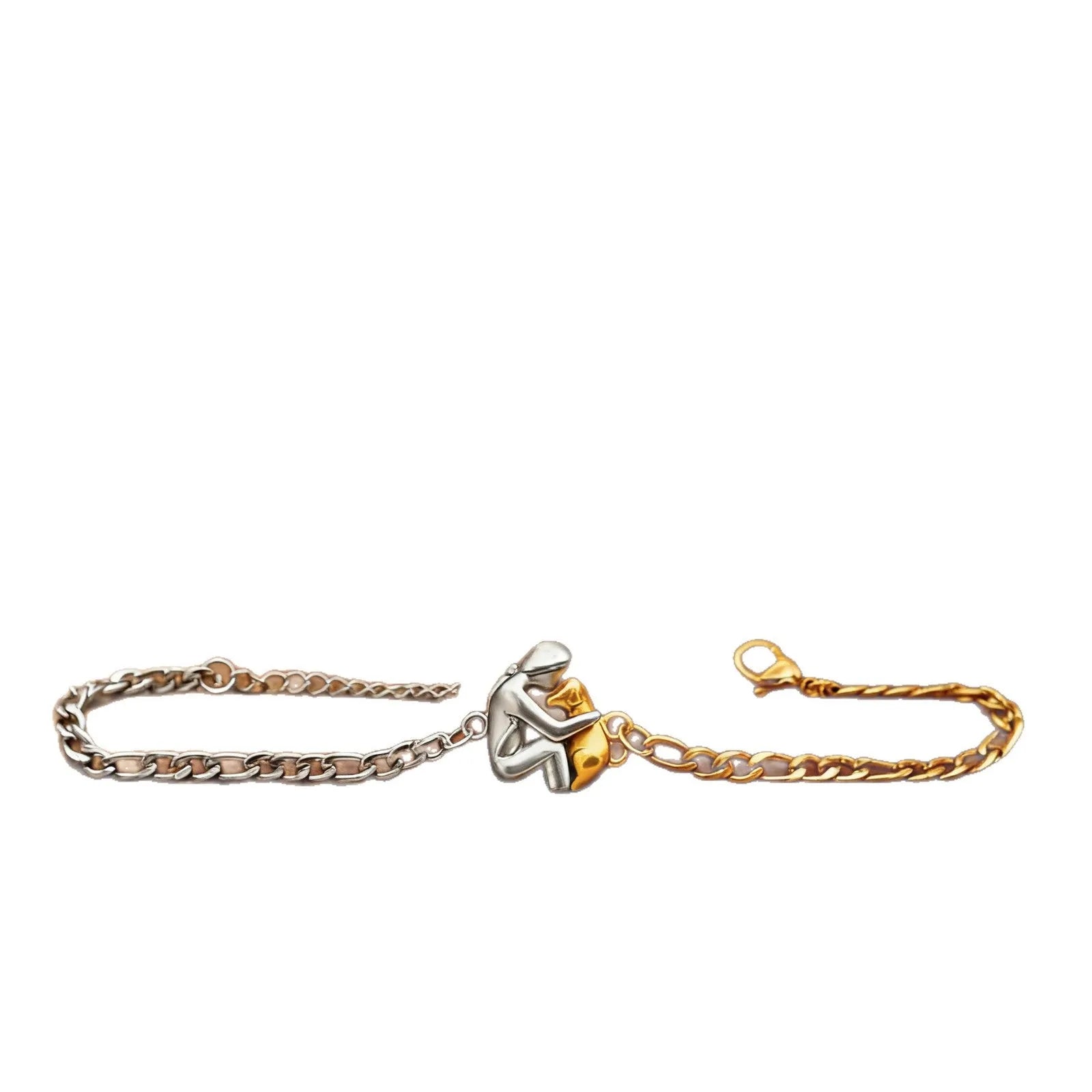 Gold-plated copper women's bracelet in gold finish on plain background