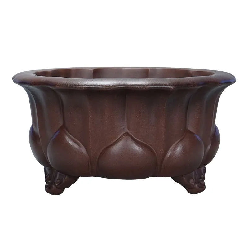 Antique Petal Basin purple sand flower pot for succulents, 37cm wide.