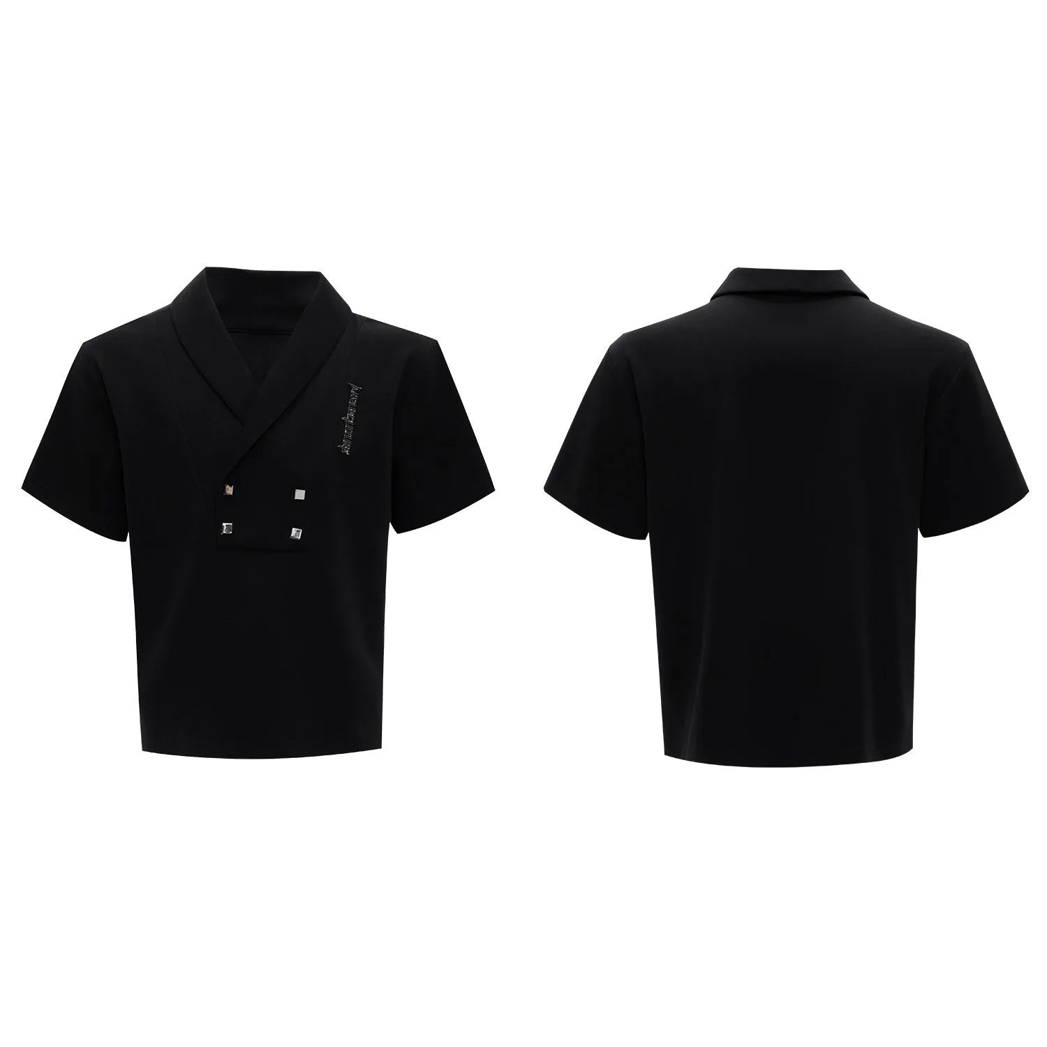Men's cotton sports suit with V-neck jacket, padded shoulders, metal embellishments and matching shorts