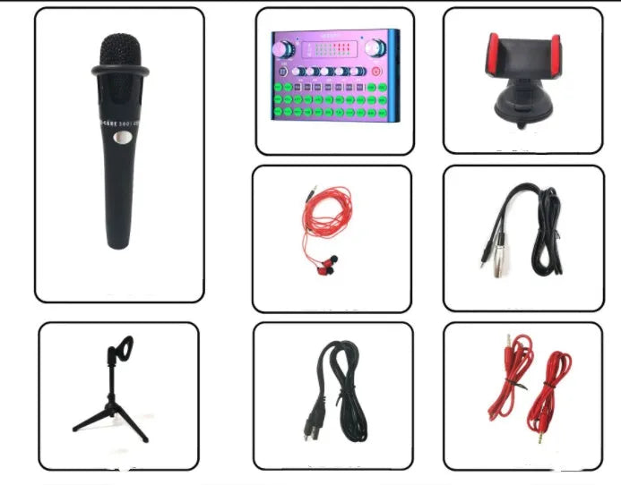F007plus sound card with condenser microphone for live streaming and broadcasting