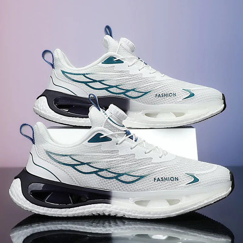 Youth rotating button sneaker with mesh upper and rubber MD TPU sole in light blue colour