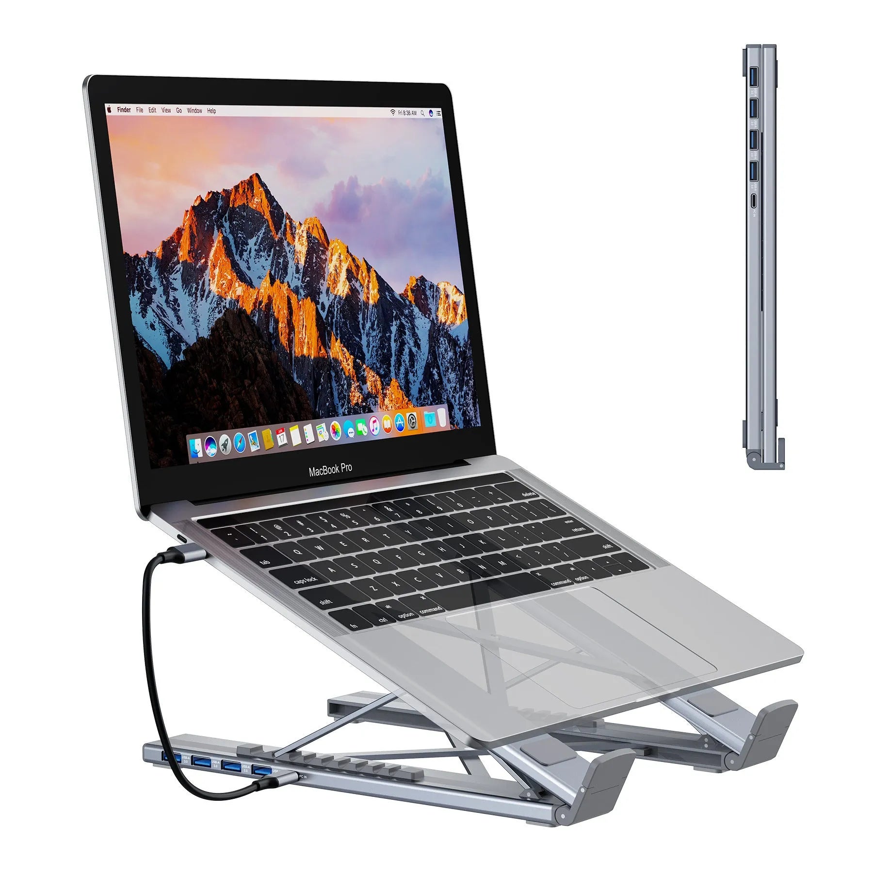 Aluminium alloy folding docking station laptop stand with multiple connectivity ports