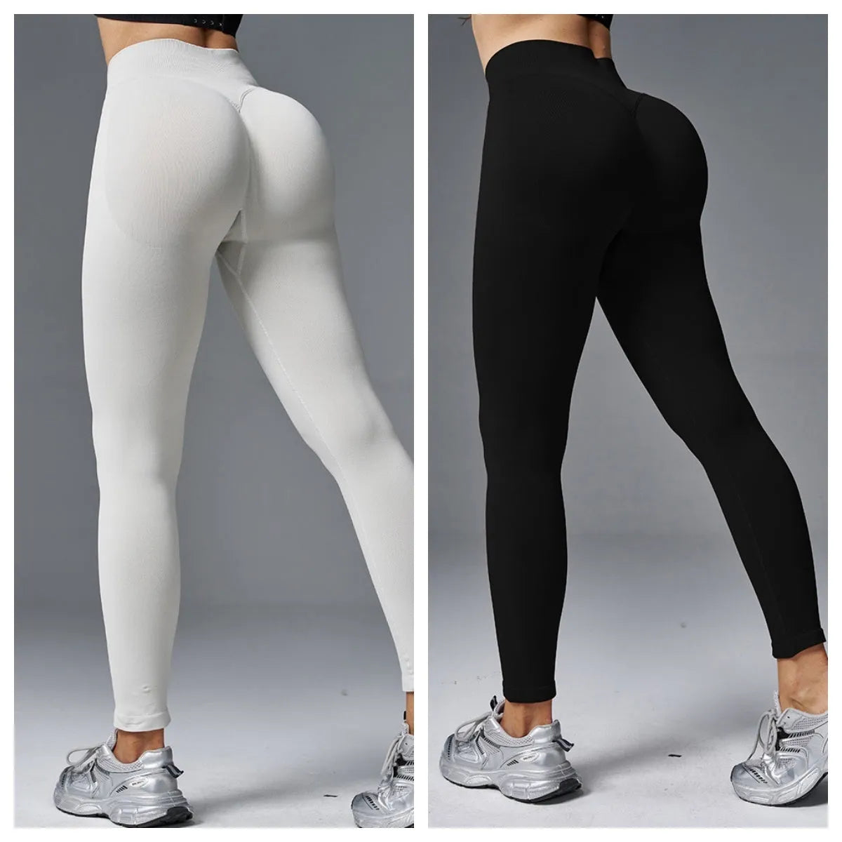 Women's high waist yoga pants in cotton blend fabric with hip-lifting design for fitness