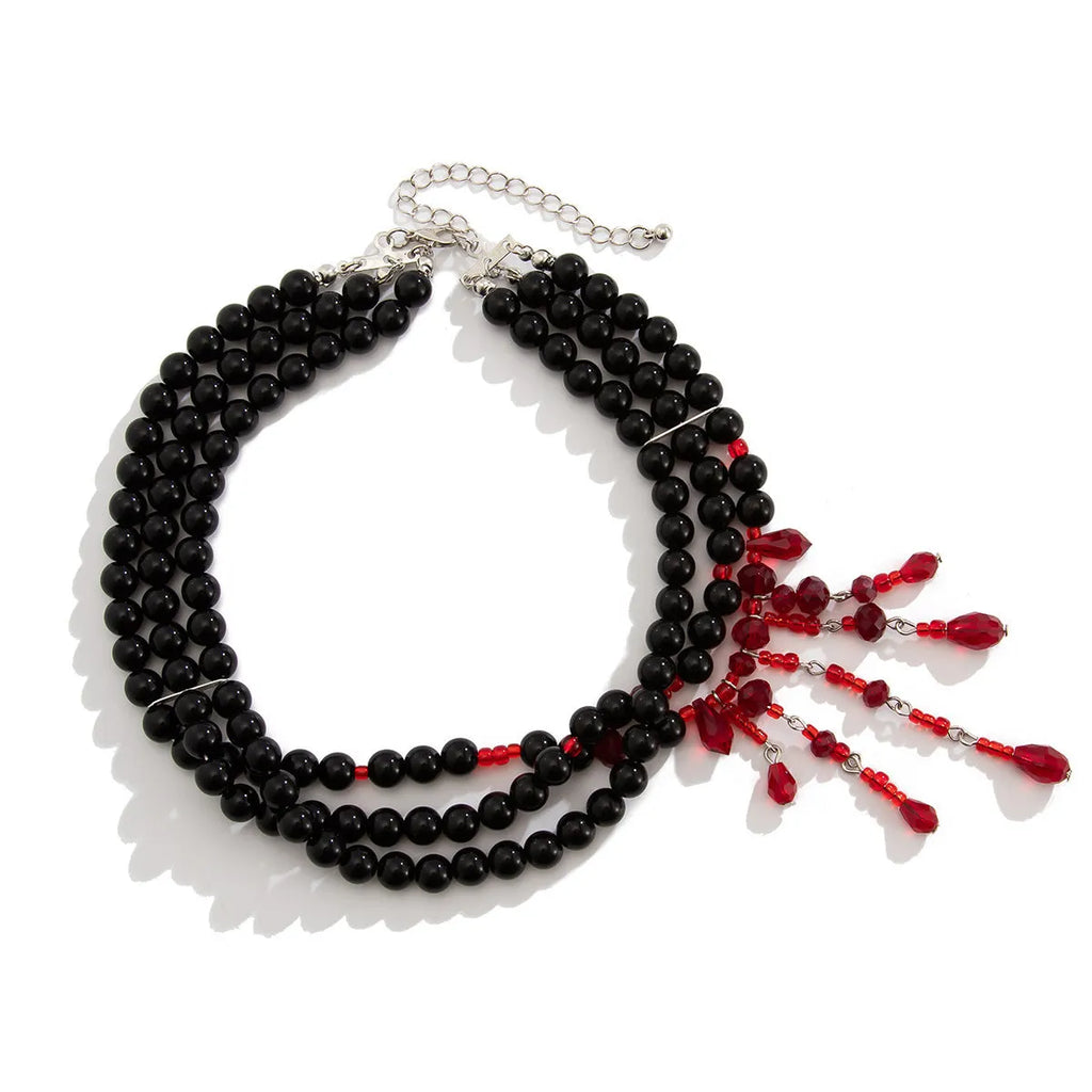 Halloween blood drop tassel necklace with artificial crystal pendant on adjustable chain