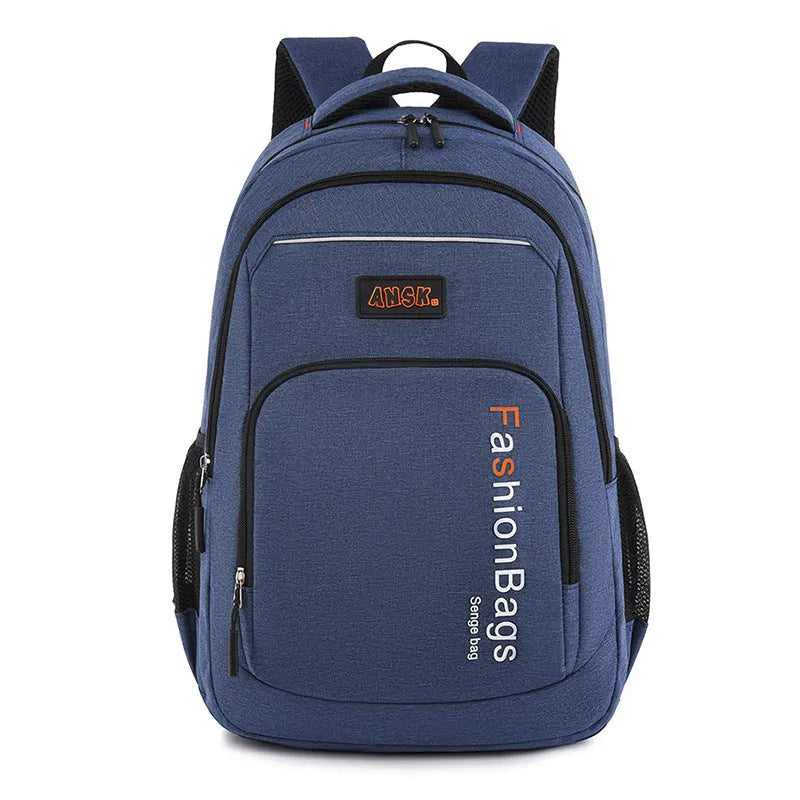 Nylon fashion backpack showing front view with multiple compartments and adjustable shoulder straps