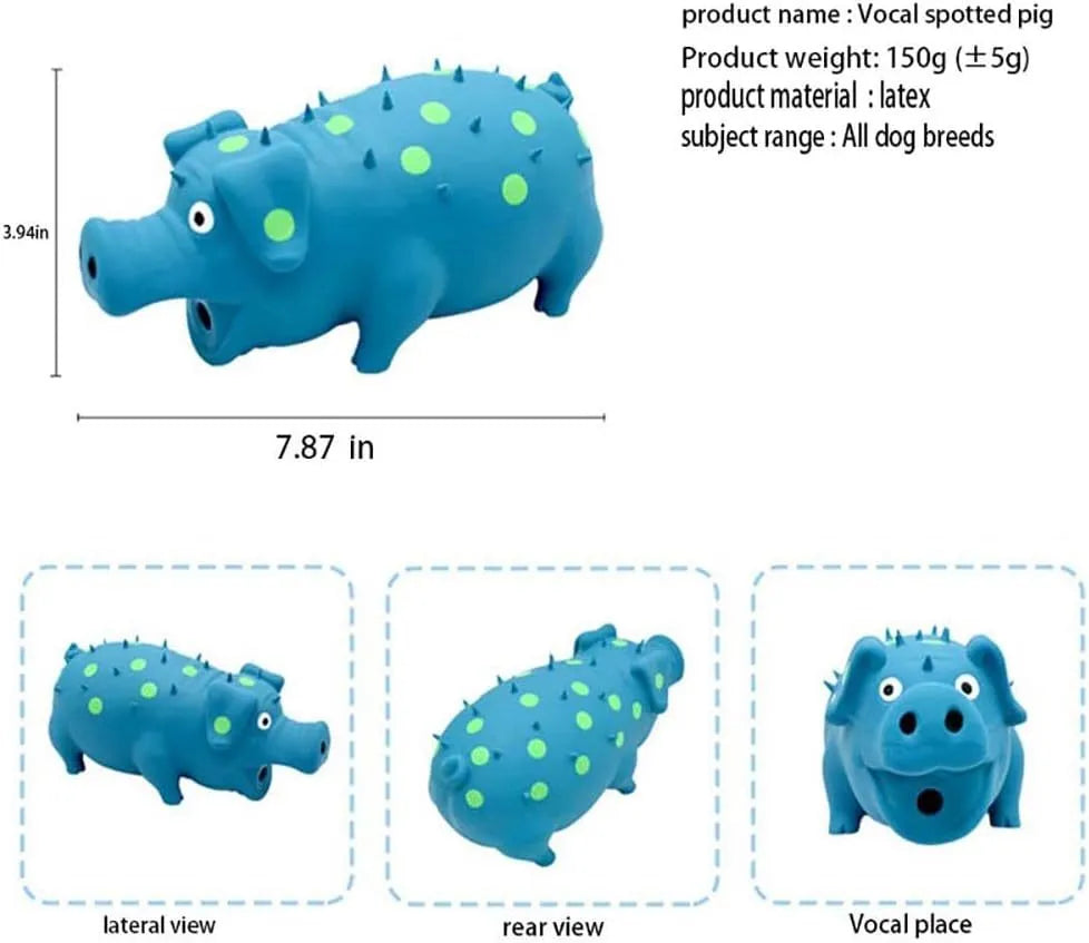Latex pig-shaped dog chew toy with protruding grain texture in assorted colours