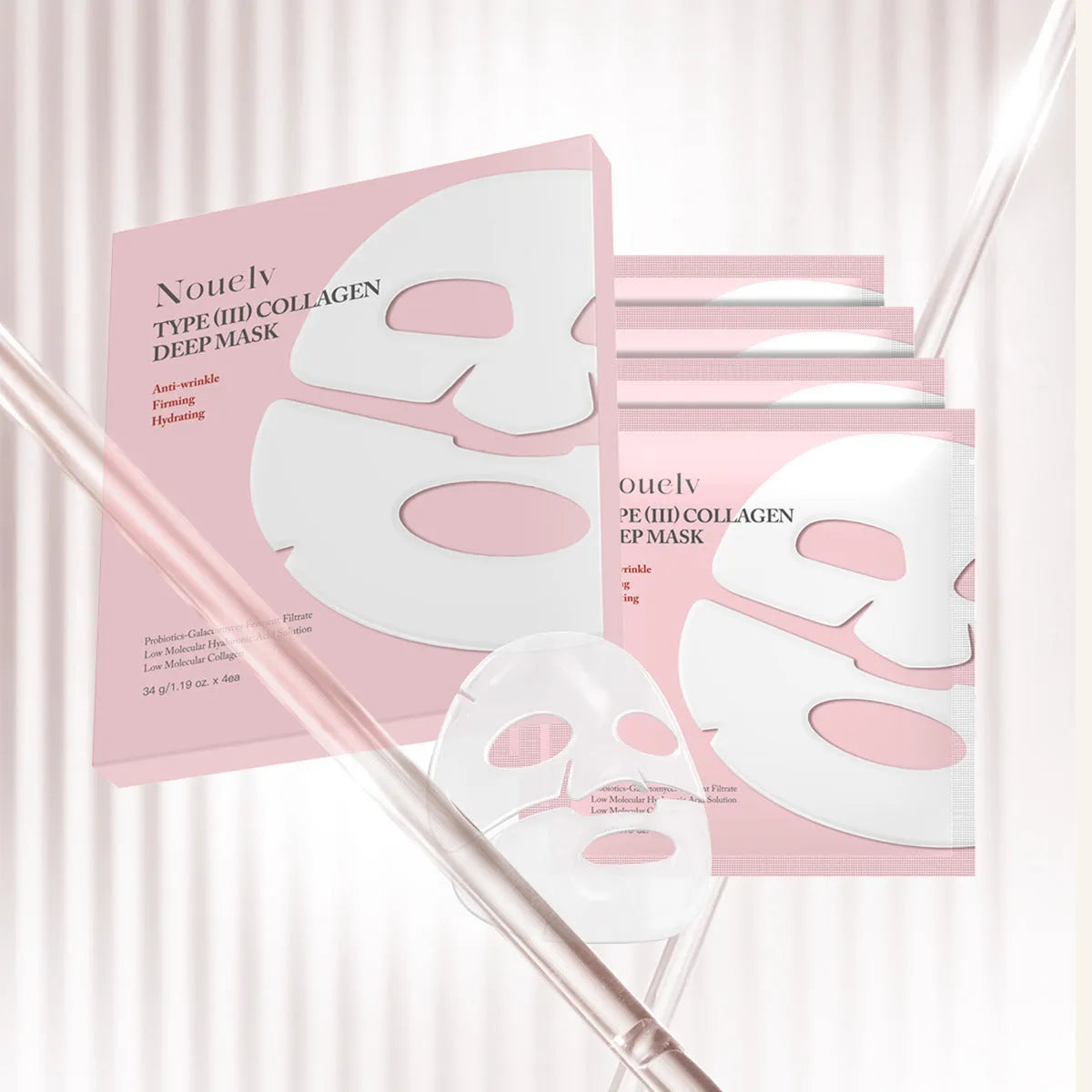 Box containing four collagen patch masks for facial moisturising and rejuvenation
